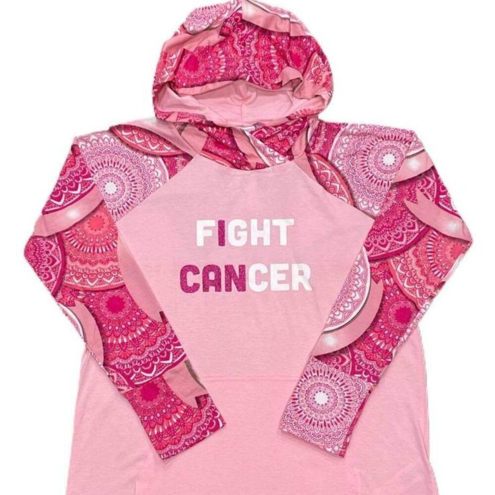 NEW L LuLaRoe Paisley Amber‎ Breast Cancer Awareness Hoodie Pullover Lightweight